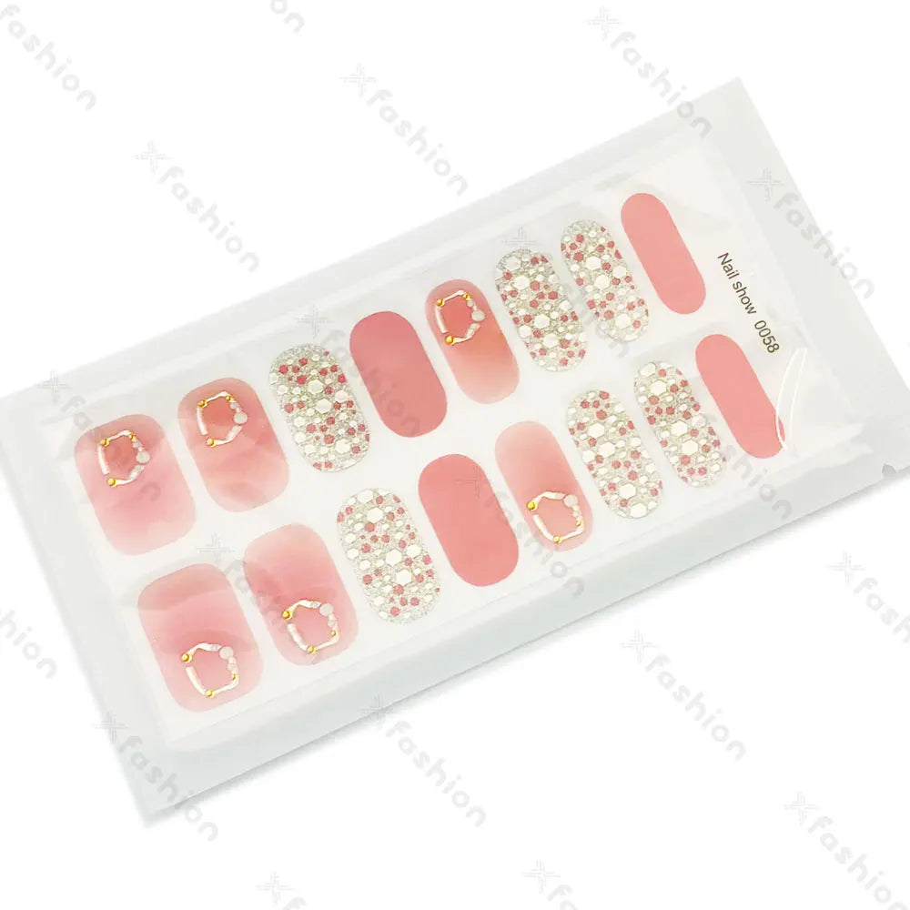 Hot Sale 16 Tips Solid Color Semi-Cured Gel Nail Stickers UV Light Durable Waterproof Long-Lasting Gel Nail Stickers Wholesale
