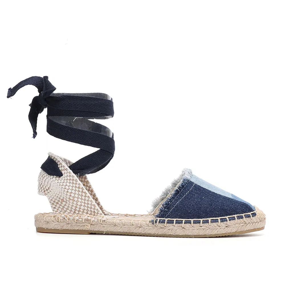 New Top Denim T-strap Flat With Cotton Fabric Open Sandalias Mujer Sandals Sapatos Mulher Womens Espadrilles Flat Shoes
