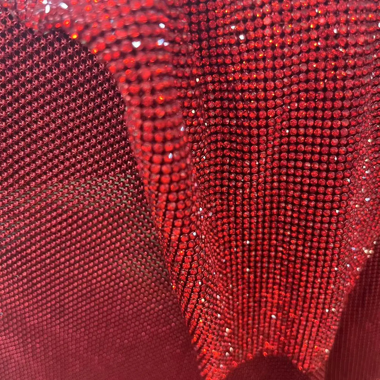 Shiny Siam Crystal Mesh Fabric Red Rhinestone Mesh for Sewing on Bags Shoes Garment