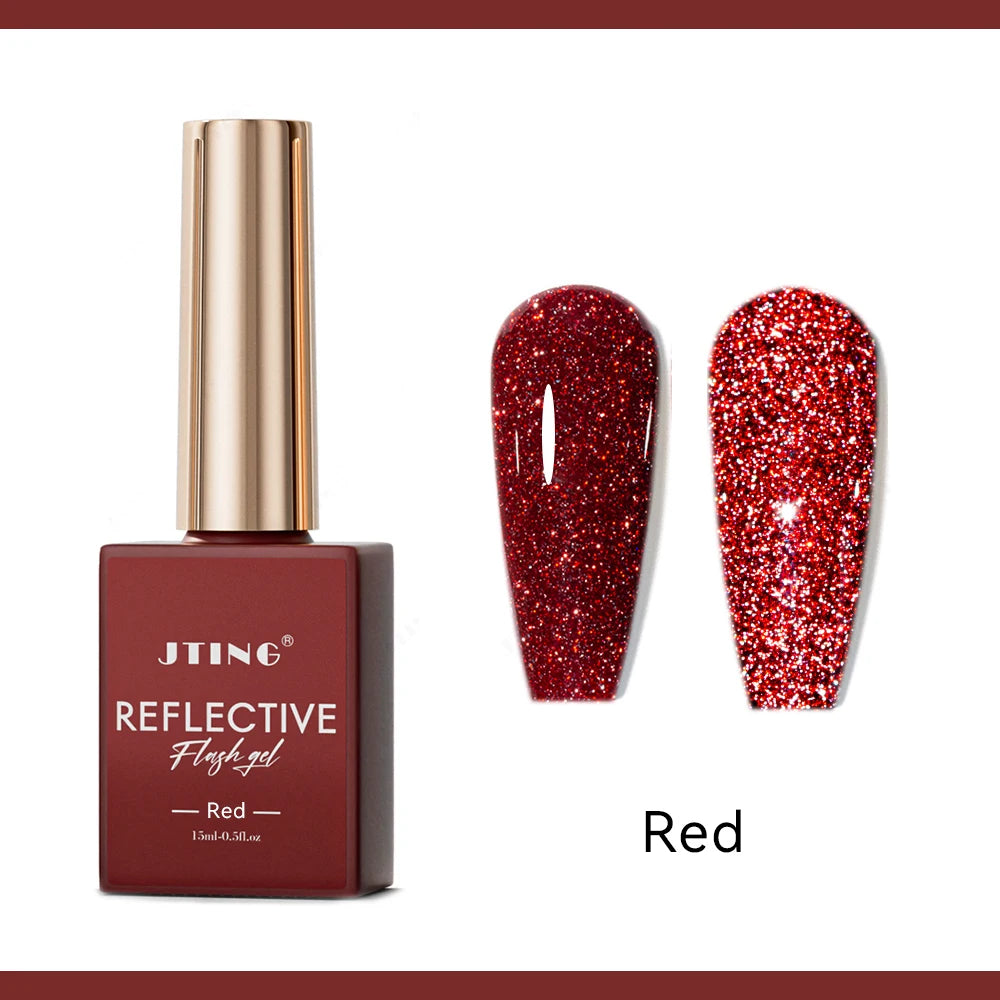 JTING Super Reflective Flash Gel Polish Classic 4Color Gold Silver Black Red Disco Reflective Gel Nail Polish Set Unique Designs