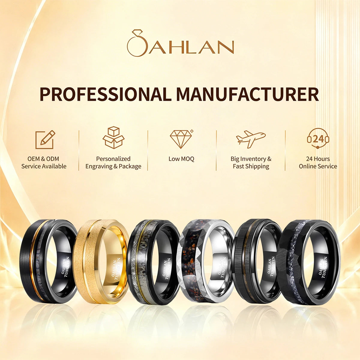 OAHLAN Fashion Jewelry 6/8mm Brushed Rose Gold and Black Tungsten Carbide Rings for Men Women Anti Rust Wedding Engagement Bands