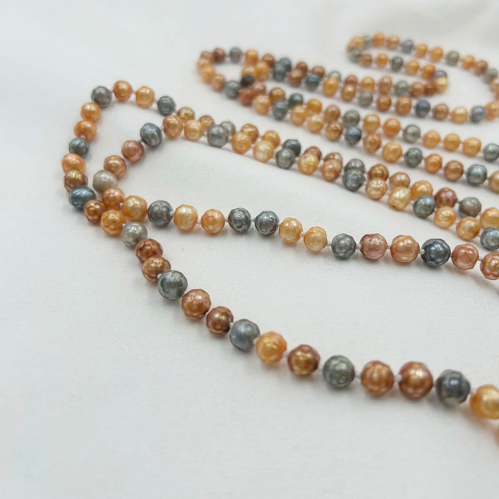63 Inch /160 CM LONG PEARL Sweater  NECKLACE 100% NATURAL FRESHWATER Keshi Baroque PEARL 7-8 mm Near Round Pearl Knotted Beads