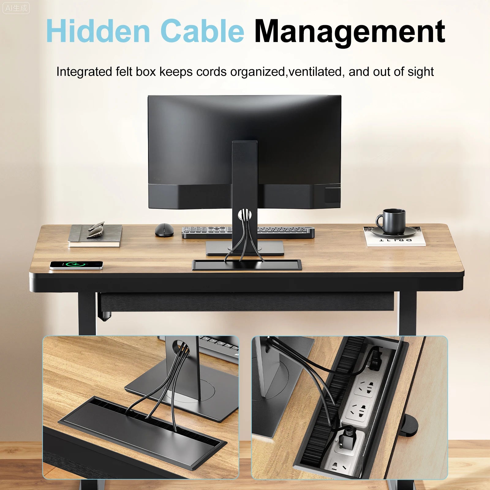 Ready to Ship Standing Desk with Drawer Wireless Charging Cable Management, Height Adjustable Desk in USA Warehouse