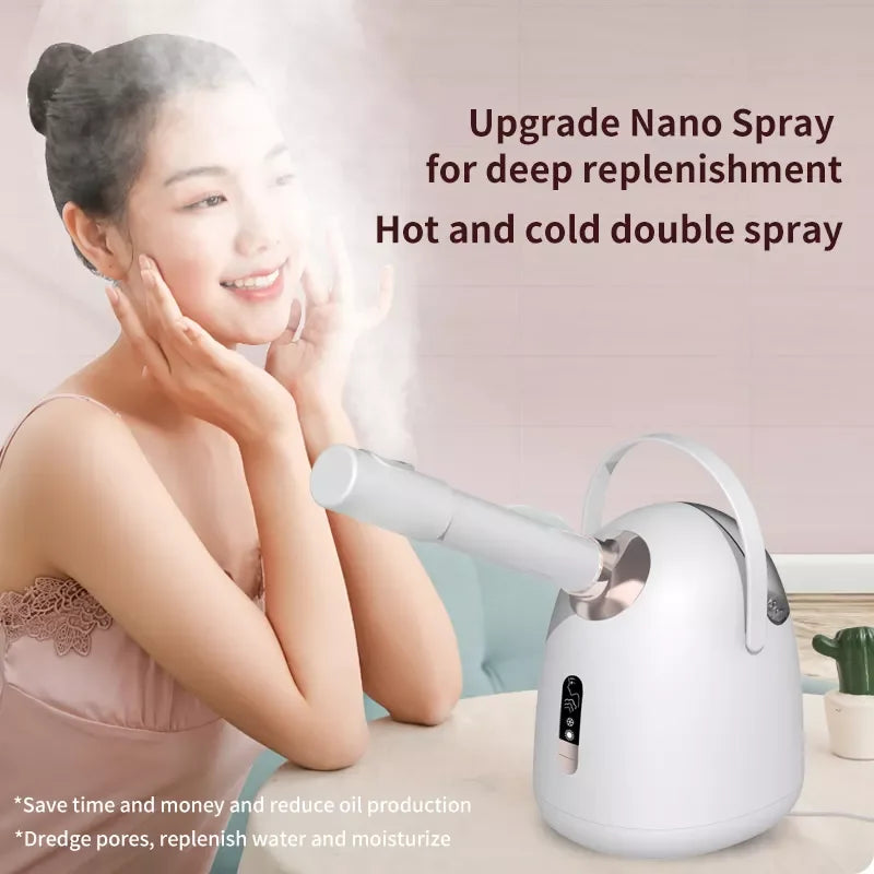 2024 Skin Moisturizing Device Beauty Facial SPA Hot and Cold Portable Facial Steamer Machine 2 in 1 Nano Ionic Steam