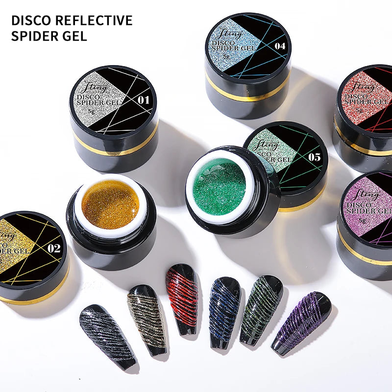 JTING New Design 6 Colors Disco Spider Gel Polish Uv Led High Density Broken Diamond Flash Gel Nail Polish Paint ODM/OEM Custom
