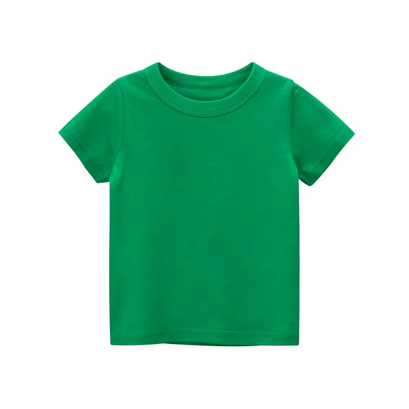 2026 Summer Girls Boys Solid T-Shirts Clothes 100% Pure Cotton Short Sleeve Yellow Red Green Kids UnderShirt Bottomming Clothing