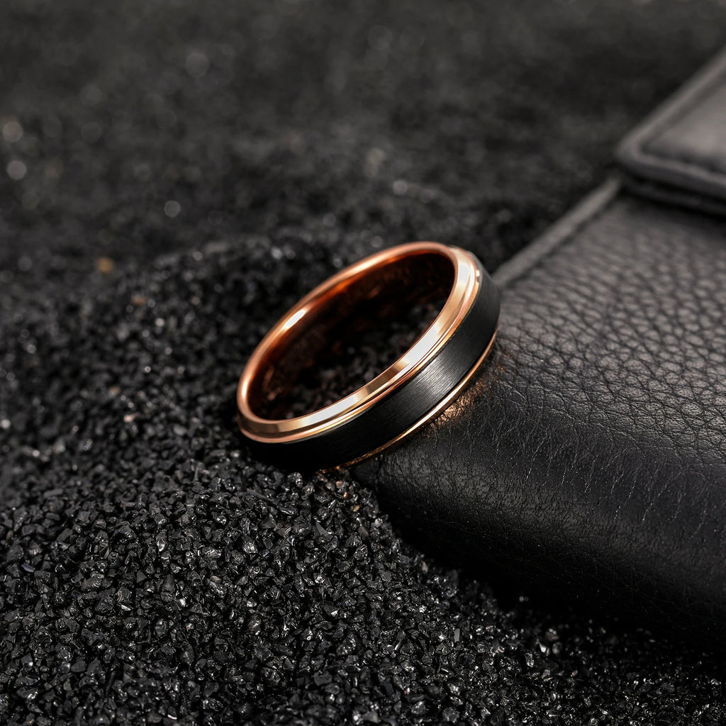 OAHLAN Fashion Jewelry 6/8mm Brushed Rose Gold and Black Tungsten Carbide Rings for Men Women Anti Rust Wedding Engagement Bands