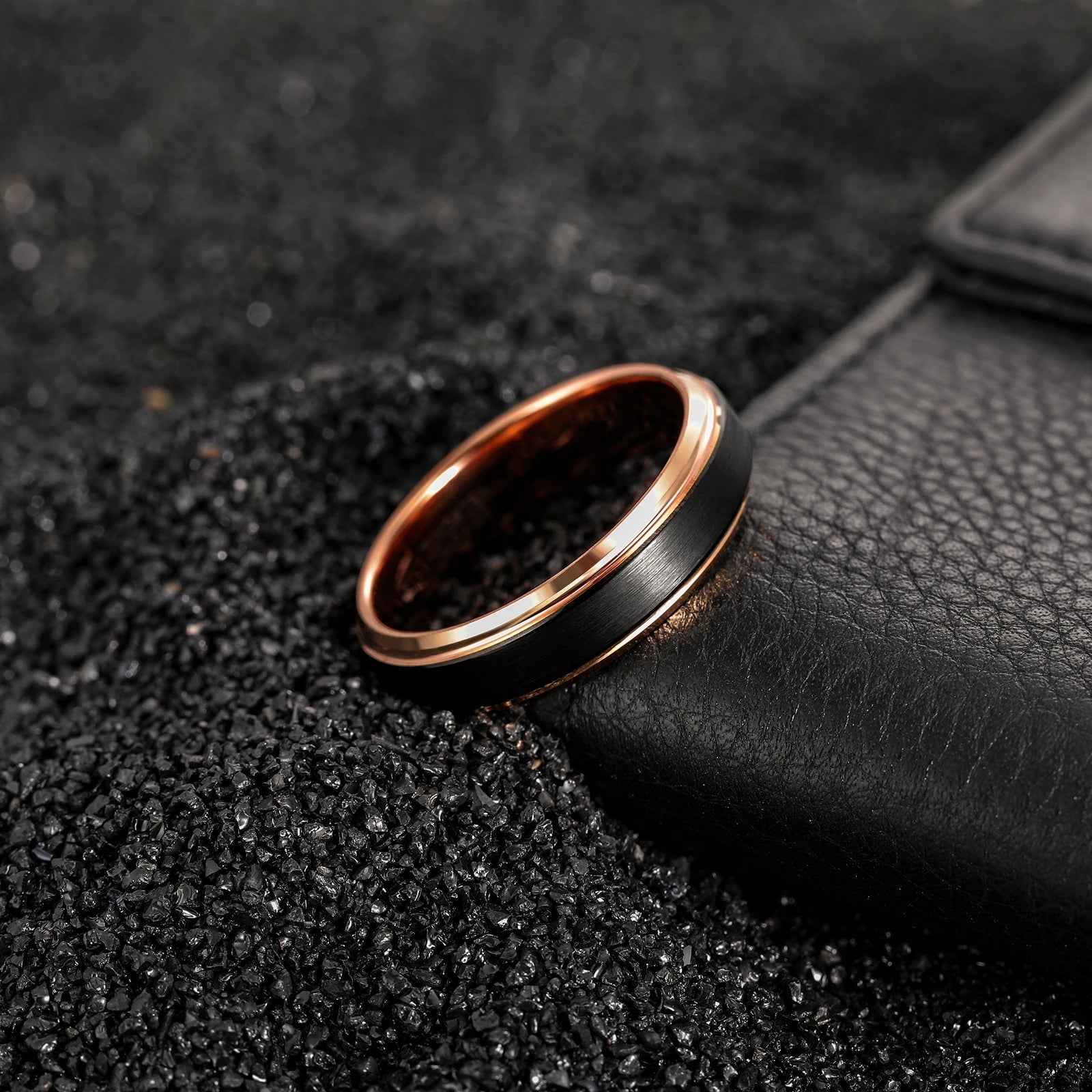 OAHLAN Fashion Jewelry 6/8mm Brushed Rose Gold and Black Tungsten Carbide Rings for Men Women Anti Rust Wedding Engagement Bands