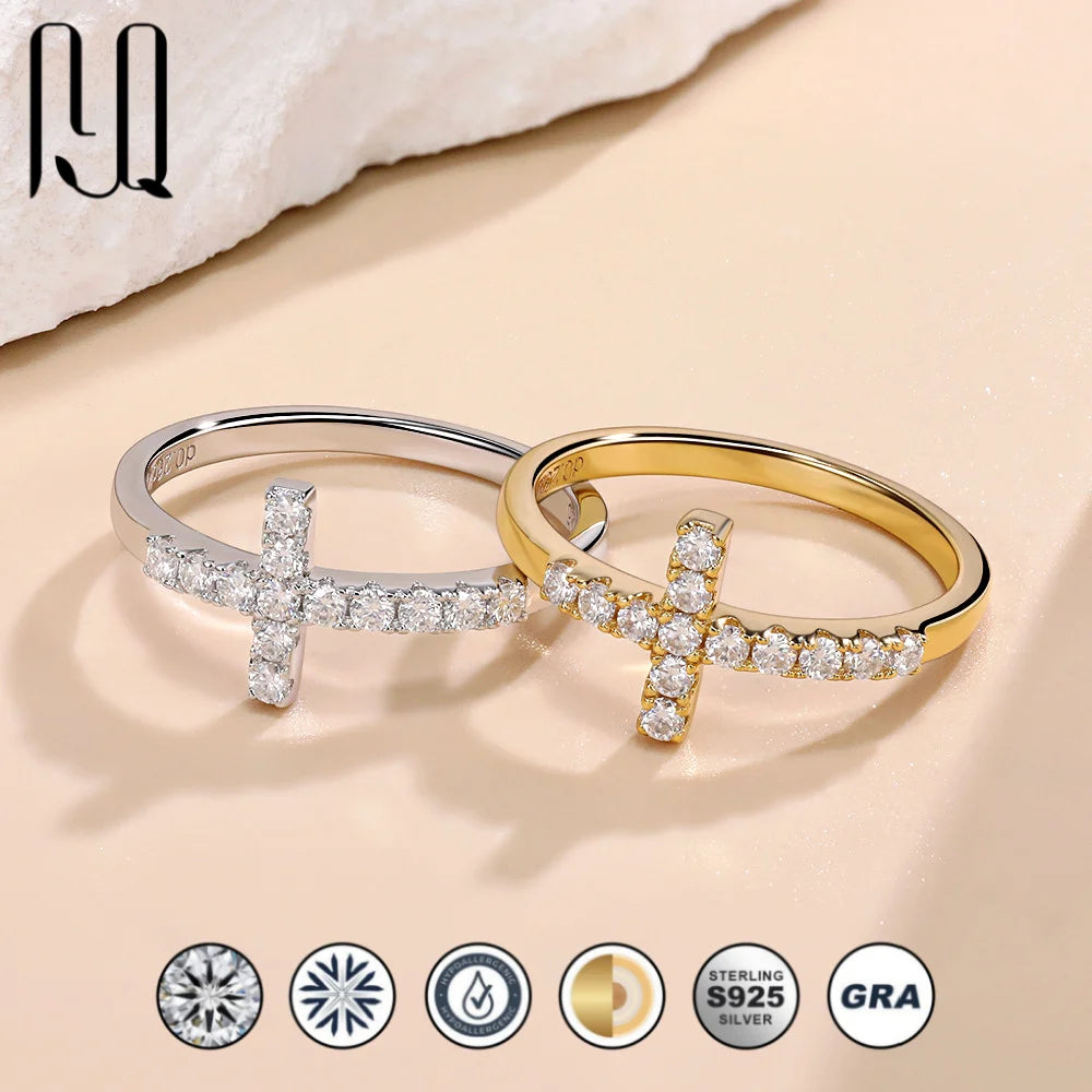 Cross Moissanite Ring in 925 Sterling Silver 18K Gold Plated, Fashion Statement Jewelry for TikTok Live Wholesale