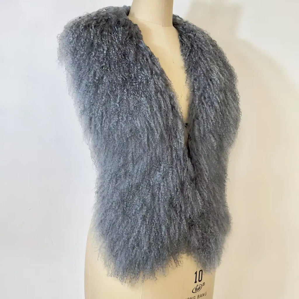 Streetwear Real Mongolian Sheepskin Fur Vest Women Real Sheep Fur Halter Top Vest