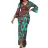 Hot Selling Flower Polynesian Tribal Bell Sleeve V Neck Long Maxi Slit Dress Custom Plus Size Womens Dresses Island Style Dress