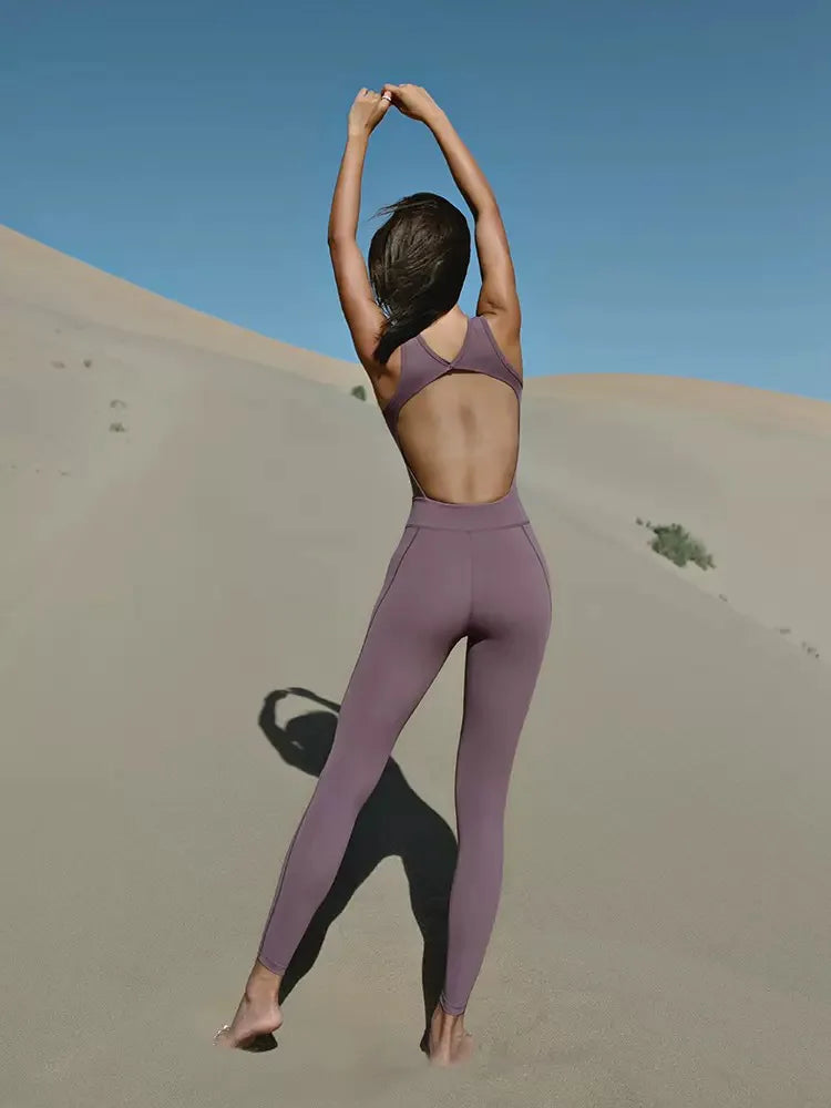 Sexy Back Hollow Women Aerial Yoga Sport Suit Fitness Jumpsuit With Pad Women High Elasticity Gym Dance Training Athletic Suit