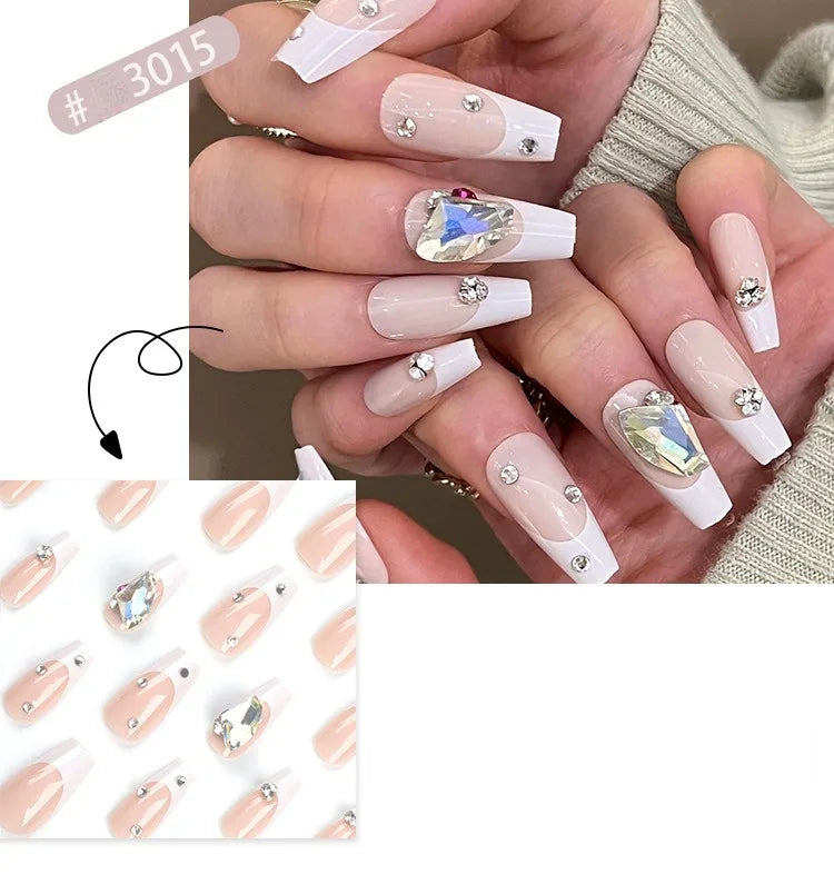 Dropshipping 24 Pcs French Style Romantic Art Acrylic Press on Nails Artificial Fingernails Candy False Nails Dating  Party 2792