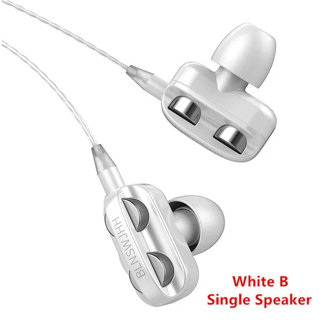 Dual Drivers Wired Earphone Four Core Dynamic HIFI Earphone Super Base Line Control With Mic Speaker Headsets for Huawei Xiaomi