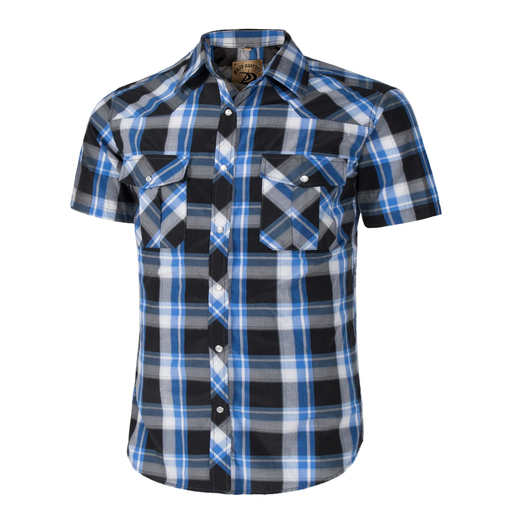 Men's Western Cowboy Short Sleeve Pearl Snap Button up Casual Work Plaid Shirts
