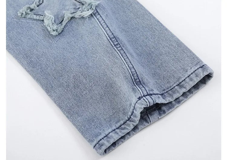 Latest Design Custom Distressed Star Patch Baggy Fashion Designer Quality Jeans