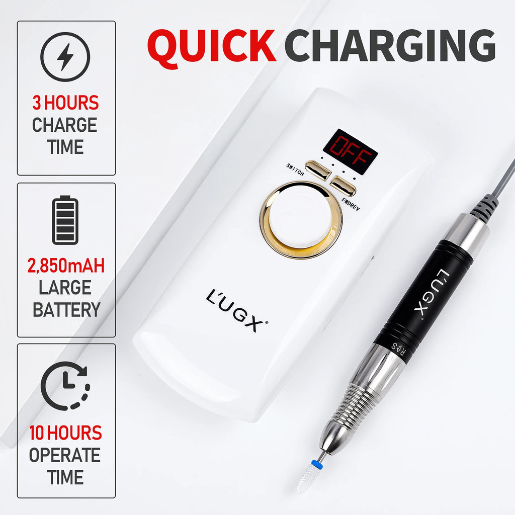 L'UGX High Quality Professional 30000 Rpm Wireless Nail Drill Machine Cordless Electric Rechargeable Portable Nail Drill