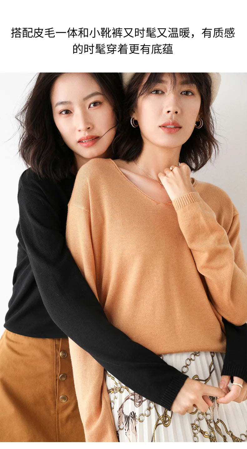 2025 Spring Autumn Womens Sweater Solid Knitwear Korean Loose Female Basic Casual Jumpers Stretch Pullover Sky Blue Pink Sweater