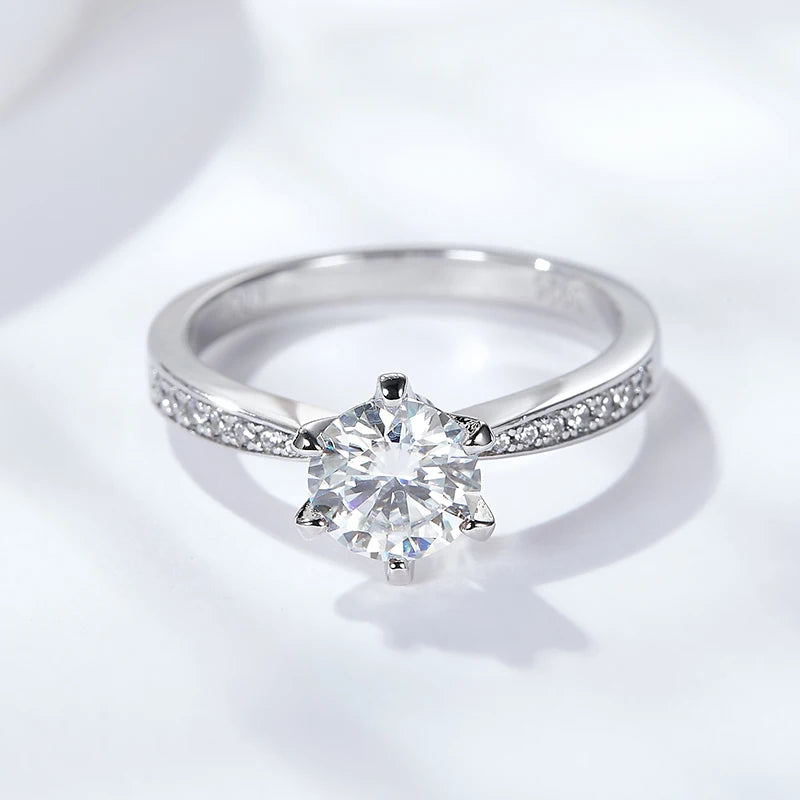 Love Lingers 6 Prongs Gemstone Center Stone S925  Silver Statement Moissanite Diamond Rings Women  With Cz Side Stone