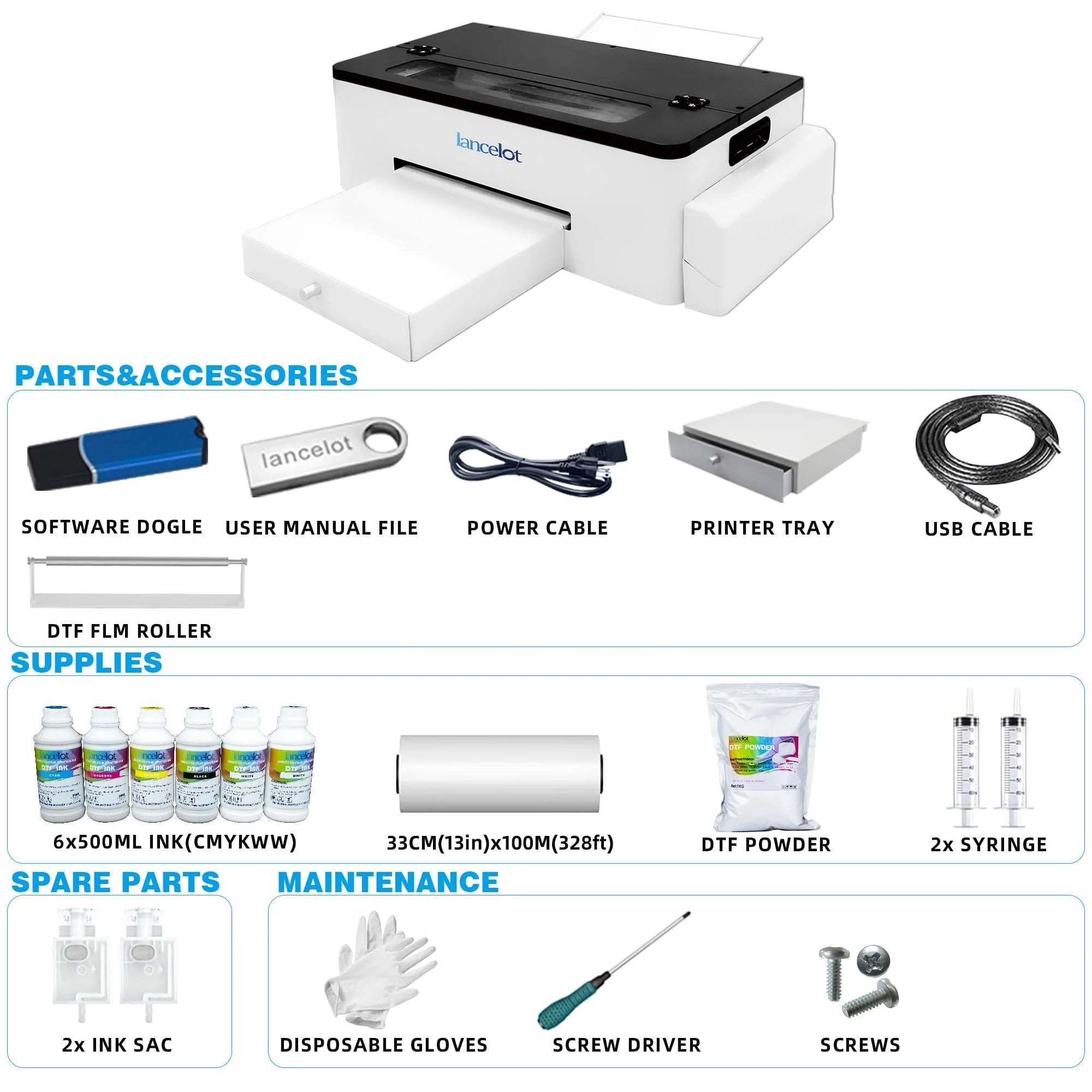 US Factory Wholesale Lancelot A3 L1800 DTF Printer Bundle with Laptop and Oven Full Direct to Film Printing Machine for DIY