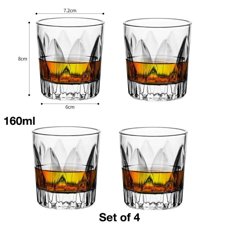 4PCS Fashion Whiskey Glasses, Scotch Whisky, Bourbon, Cocktails, RUM, Durable Whiskey Glasses