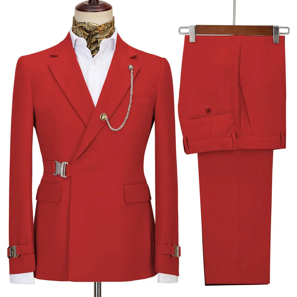 XS-5XL Men's Autumn and Winter Personalized Buckle Design Suit Fashion Business Casual Suit Set Two Piece