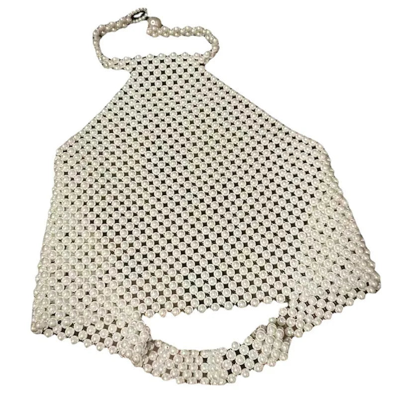 Best Seller Pearl Tube Top Sexy Hot Girl Beaded Stretch Bra Hand-Woven White Beaded Vest