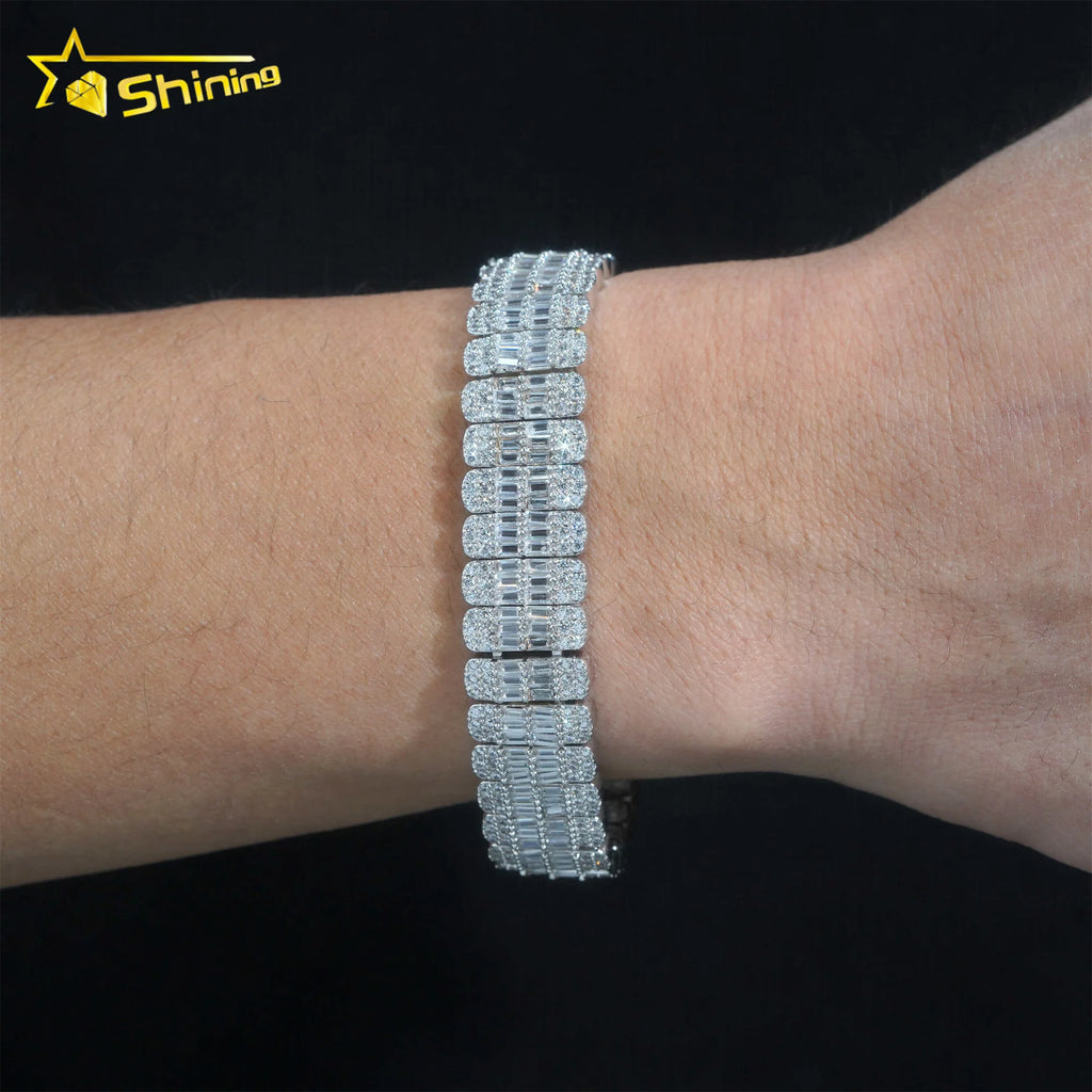 Hot Selling Pass Diamond Tester 925 Sterling Silver 10mm 15mm  20mm Moissanite Cuban Link Chain Mens Cuban Bracelet