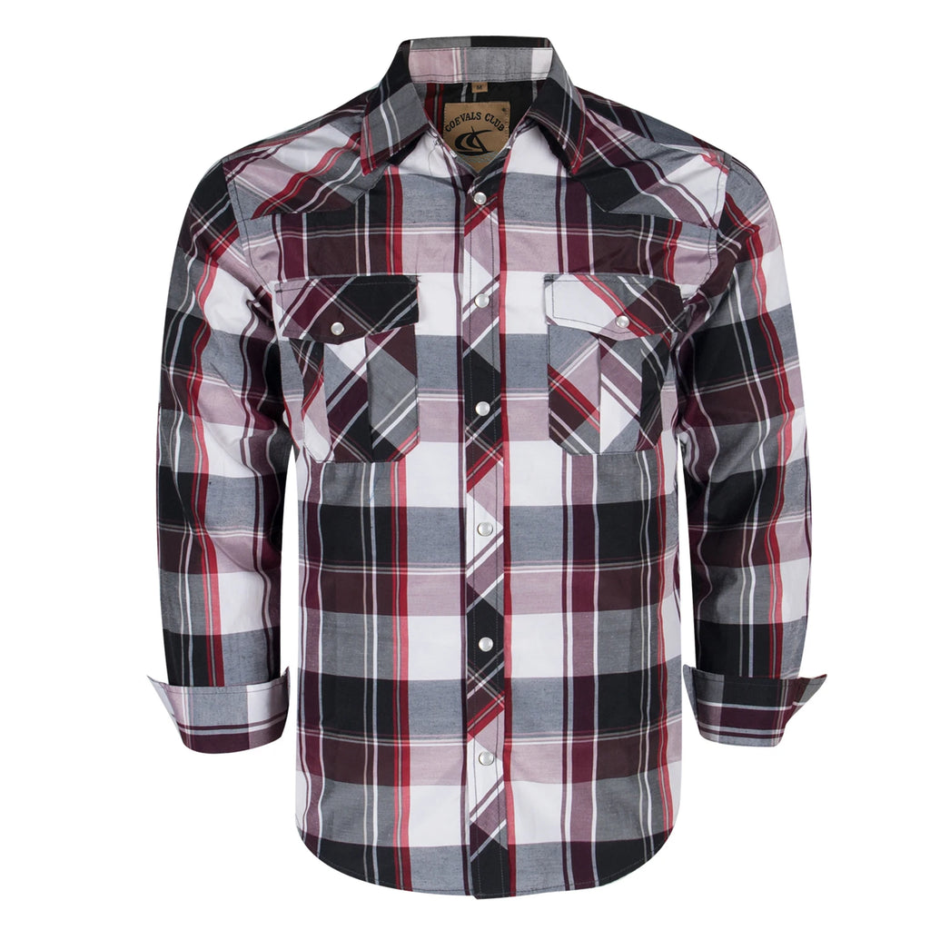 Men's Western Cowboy Long Sleeve Pearl Snap Casual Plaid Work Shirts