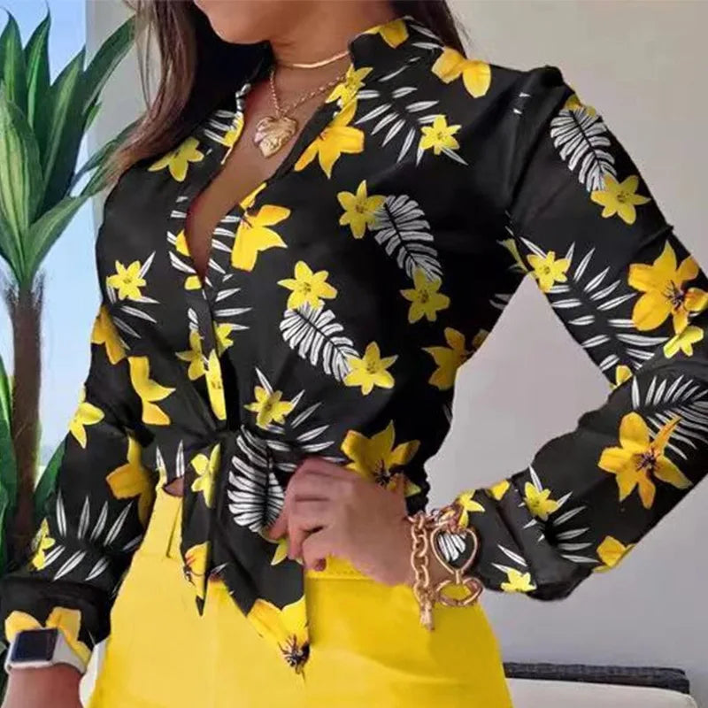 2piece Set Hot Style Plus Size Colorful Casual Button and Women Blouses Shirts