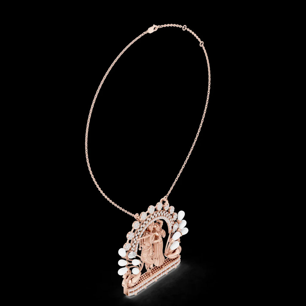 Silver Radha Krishna Lab Grown Diamond Pendant 14K/18K Gold Plated Luxury Link Chain Spiritual Inspired Design Engagement