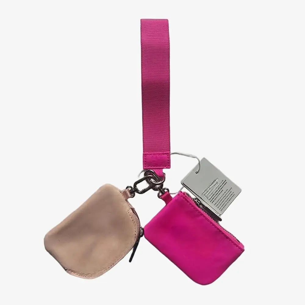 Light Weight Nylon Zipper Dual Pouch Portable Business Wristlet Hanging Keychain Bag in USA Overseas Warehouse