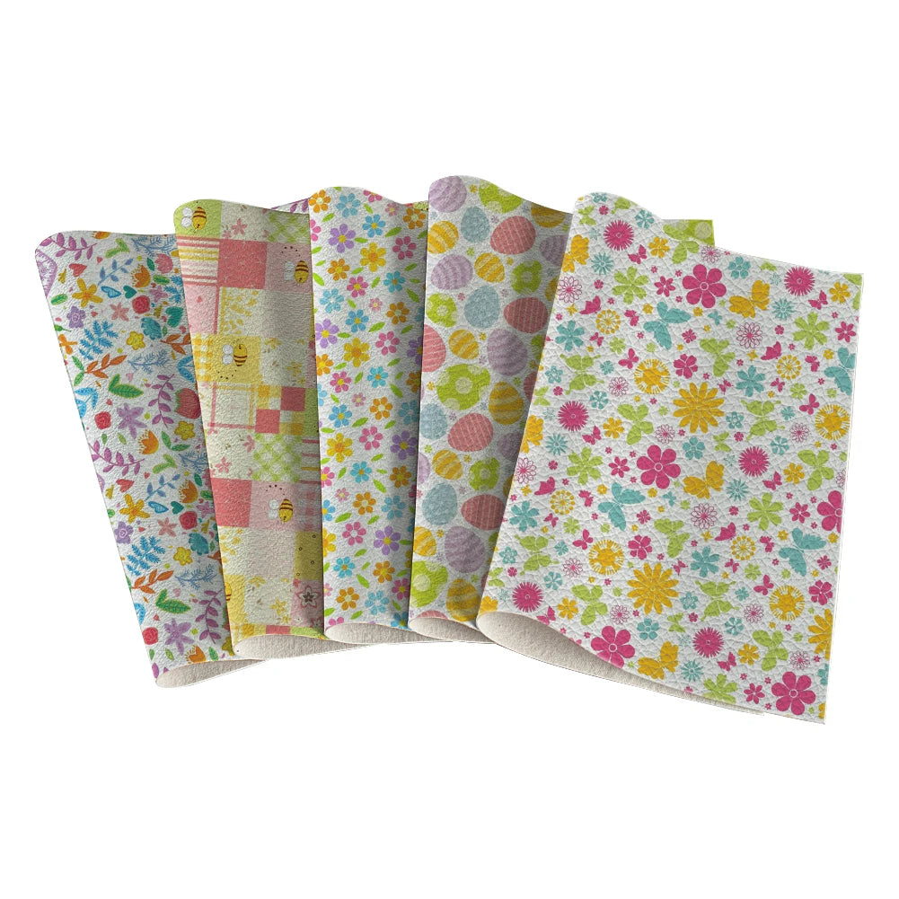Easter Egg  Litchi Printed PU  Leather Faux Sheets Design  Festival Leather for Bags Hair Bow Shoes 30*136 cm