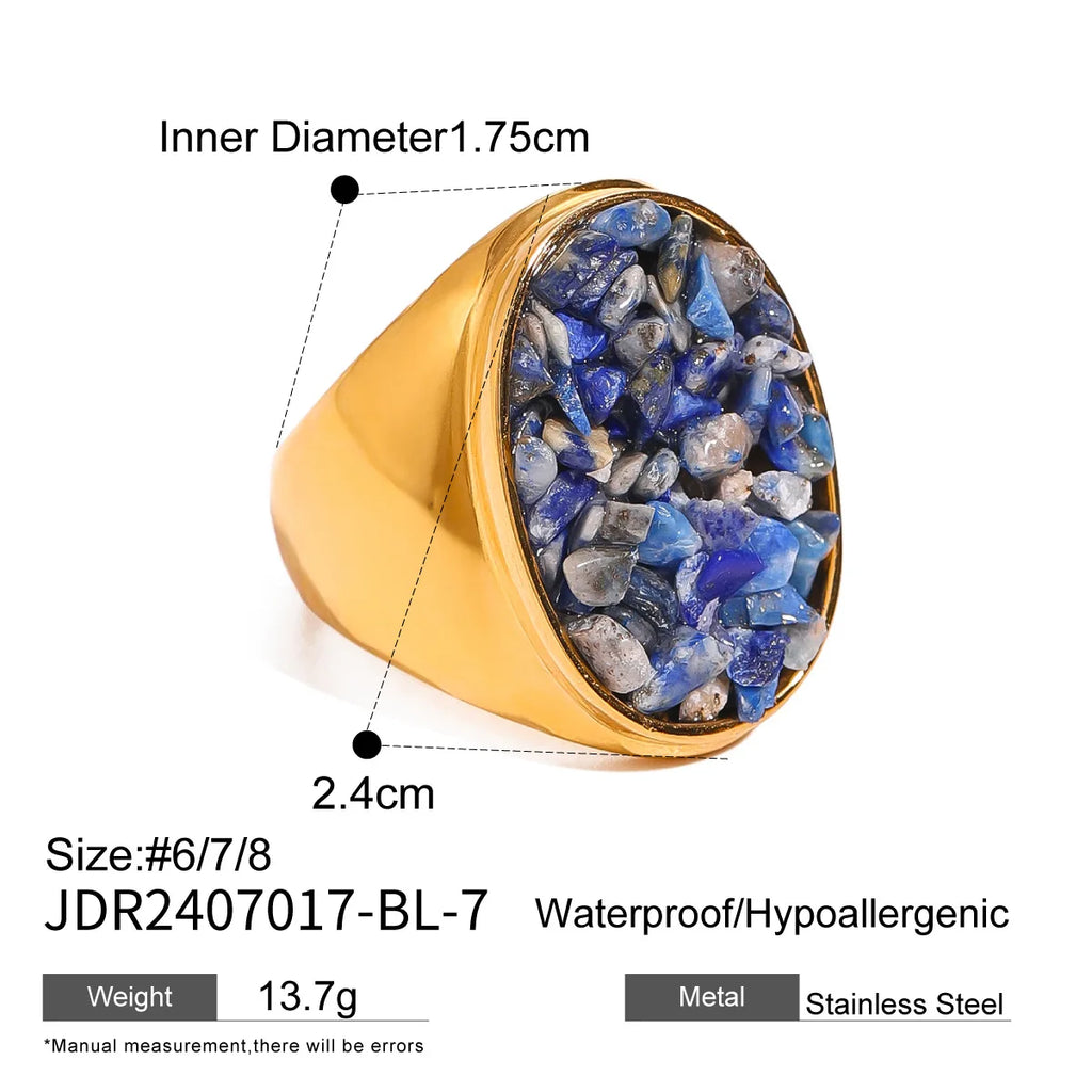 Stainless Steel Shine Inlaid Natural Crystal Geometric Rings Stainless Steel Skin-Friendly 18K Gold-plated Waterproof Jewelry