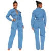 New Arrival Women Clothing  Turn Down Collar Vintage New Female Denim Jumpsuit Woman Jean Overalls Long Sleeve Elegant Jumpsuits