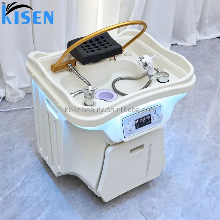 Kisen Fast Delivery Two Tanks Head Spa Bac Zen-flow Sauna Machine Hair Wash Salon Machine Pipeless Bowl with Water Heater