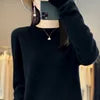 S-XXL Round Neck 100% Cashmere Knit Women's  Pullover Loose Bottom Sweater Autumn/Winter New Solid Color Sweater