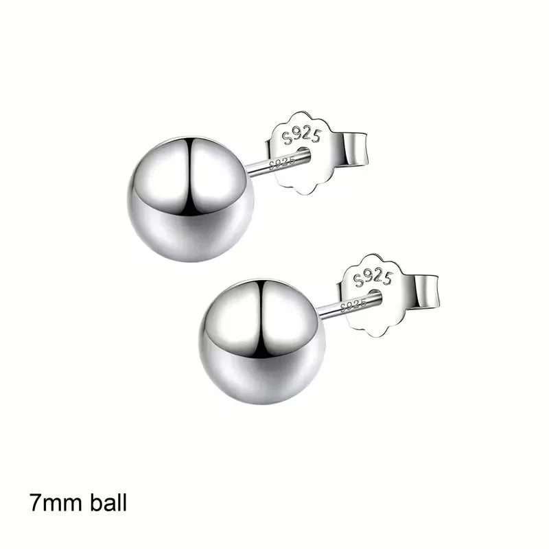 Lanshang Fine Stud Earrings 925 Sterling Silver Gold Plated Jewelry  for Women Men Tiny Ball Earrings