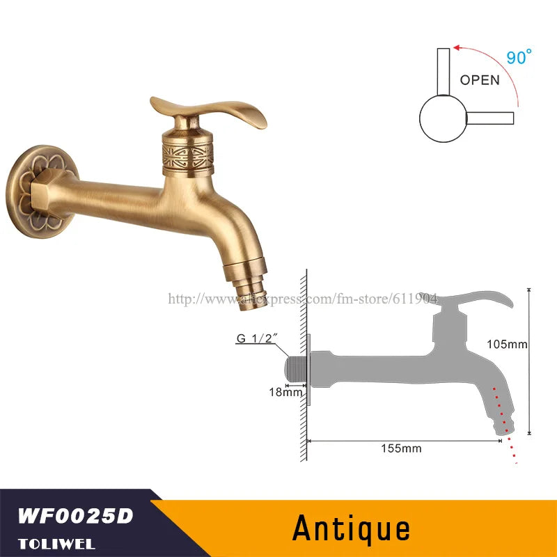 Antique Brass Bathroom Wall Mount Sink Basin Cold Water Faucet Tap G 1/2 Inch Outdoor Garden Hose Faucet Mop Sink tap TWL031