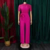 D509 Latest Design Sexy Lace Jumpsuit for Women Hollow Out Short Sleeve Tie up High Waist Wide Leg Jumpsuits for Ladies