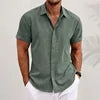 Men's Casual Button Down Shirt Short Sleeve Anti-Pilling Yarn Dyed for Beach Summer Wedding Knitted Weaving Method