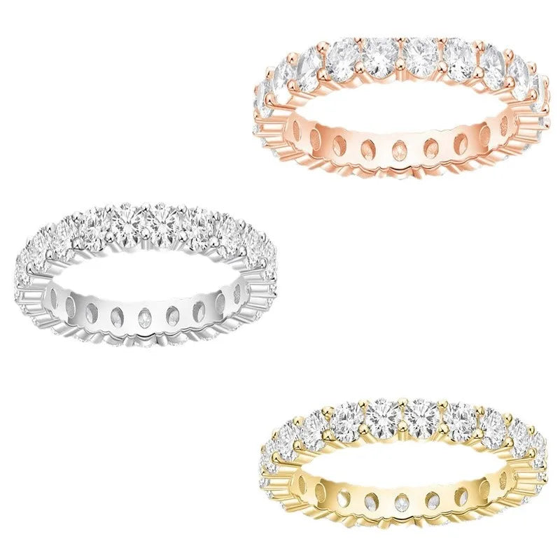 Fashion Simple Jewelry S925 Sterling Silver 18k Rose Gold Plated Round Brilliant Cut Zircon Finger Eternity Rings