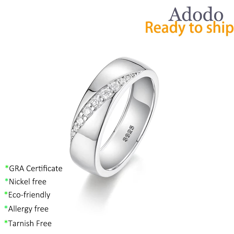 9 Minimalist 925 Silver Non Tarnish Waterproof Jewelry Fine Micro Insert Moissanite Men's Rings with GRA Certification