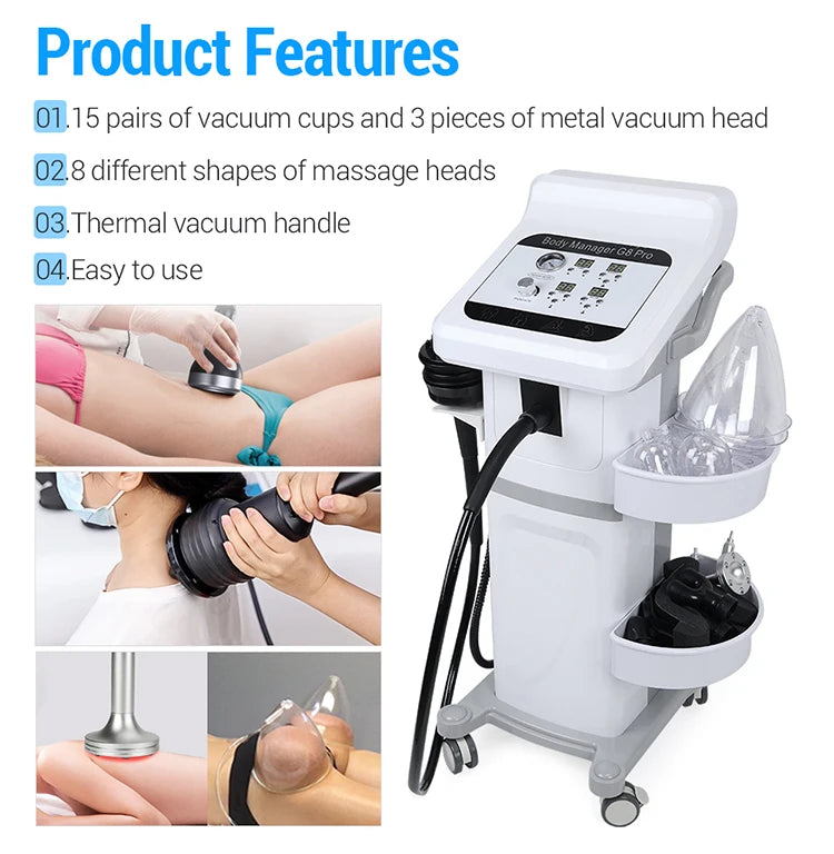 Vertical 4 In1 Vacuum Heating 8 Vibration Heads G8 Massager Cellulite Removal G8 Body Slimming Machine with 33 Cups