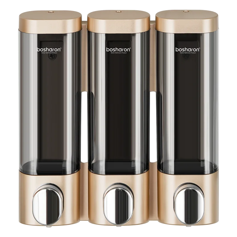 Hotel Toilet 300ml*3 Chamber Bottle Triple Wall Mount Shampoo Soap and Shower Dispenser Manual Press Liquid Soap Box With Lock