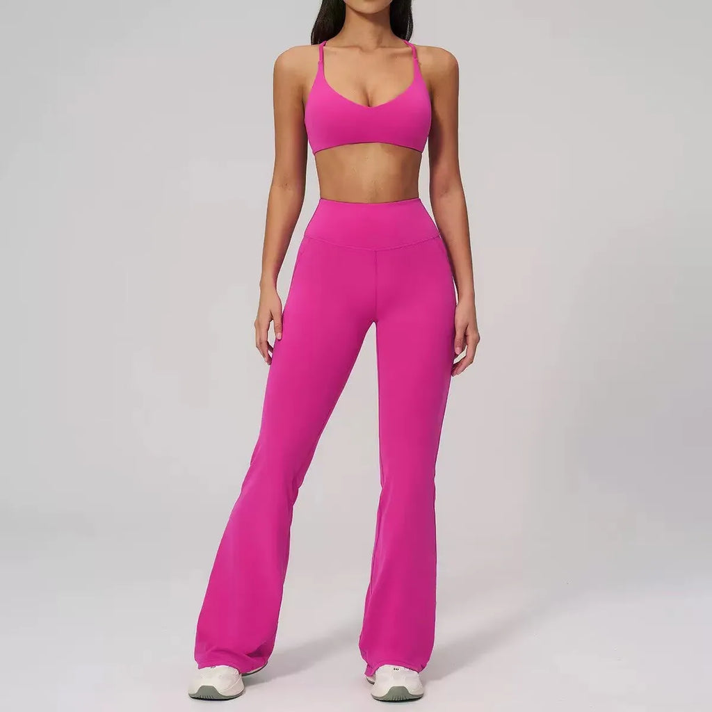 Women's Yoga Fitness Suit Halter Neck Flared Leg Quick-Drying Spandex/Nylon Solid Pattern