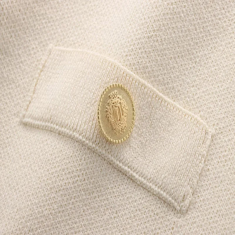 ZATRHMBM Women's 2024 New Fashion Short-sleeved Knitted Jacket Retro Round Neck Button Decoration Casual Short Sweater