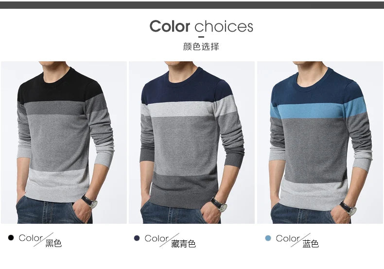 M-4XL autumn casual men's sweater O-neck striped slim fit knitted men's sweater pullover men's pullover sweater