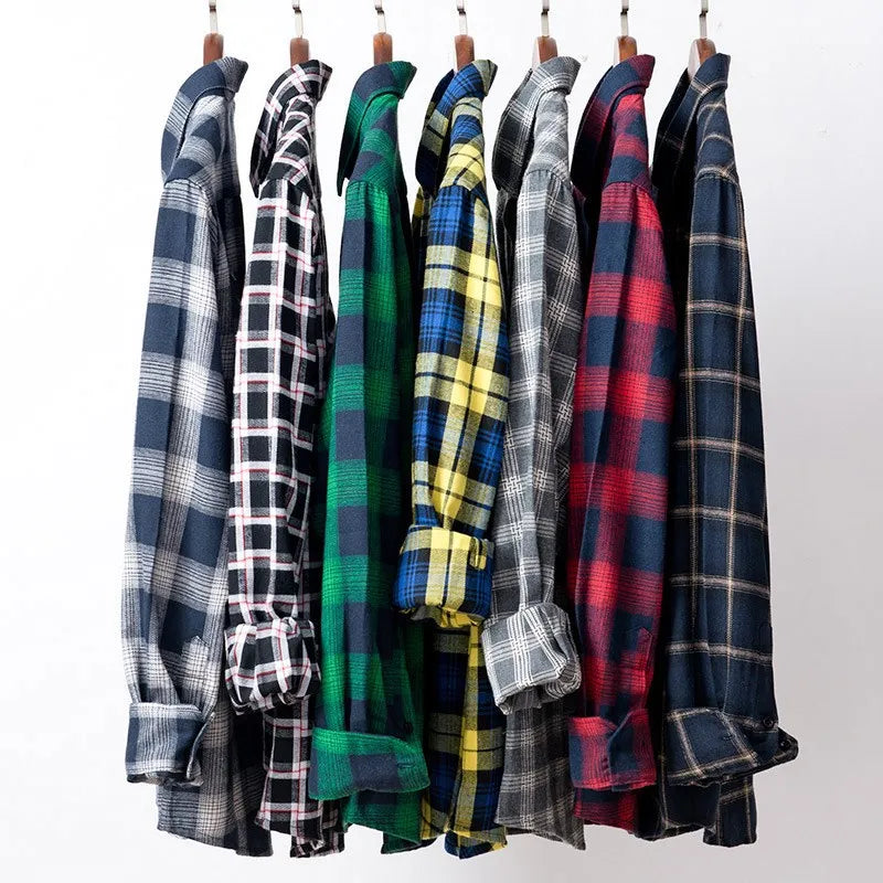 38-44 Quality Flannel Plaid Men Shirt Cotton Spring Autumn Casual Long Sleeve Dress Shirts Soft Comfort Slim Fit Button Down