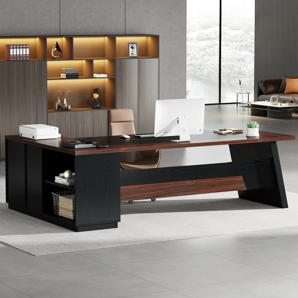 L-Shaped Executive Desk, 78" Modern Office Desk with Drawers and Lateral File Cabinet, Large Computer Desk with Storage Shelve